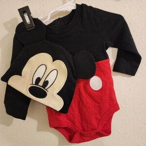 Disney Black and Red Mickey Mouse Bodysuit with Hat